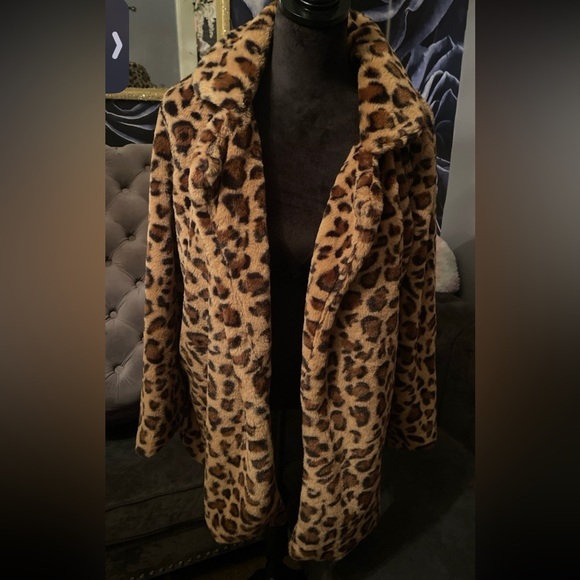 Love Tree Womens Leopard Print Faux Fur Open Front Swing Jacket Soft - Picture 2 of 5